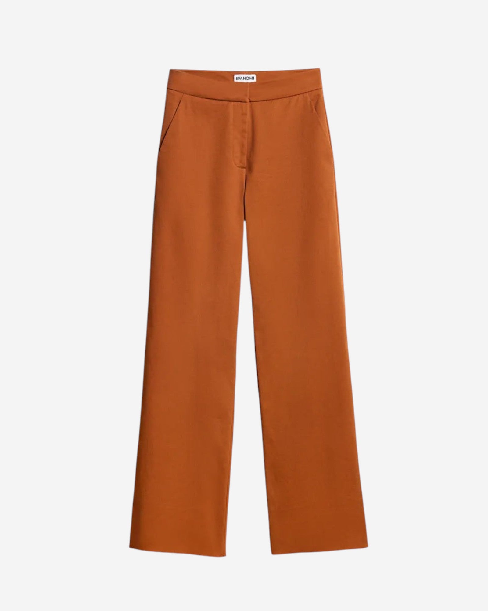 Ipanomi terracotta cotton twill wide-leg trousers with a clean, straight cut and defined waist.