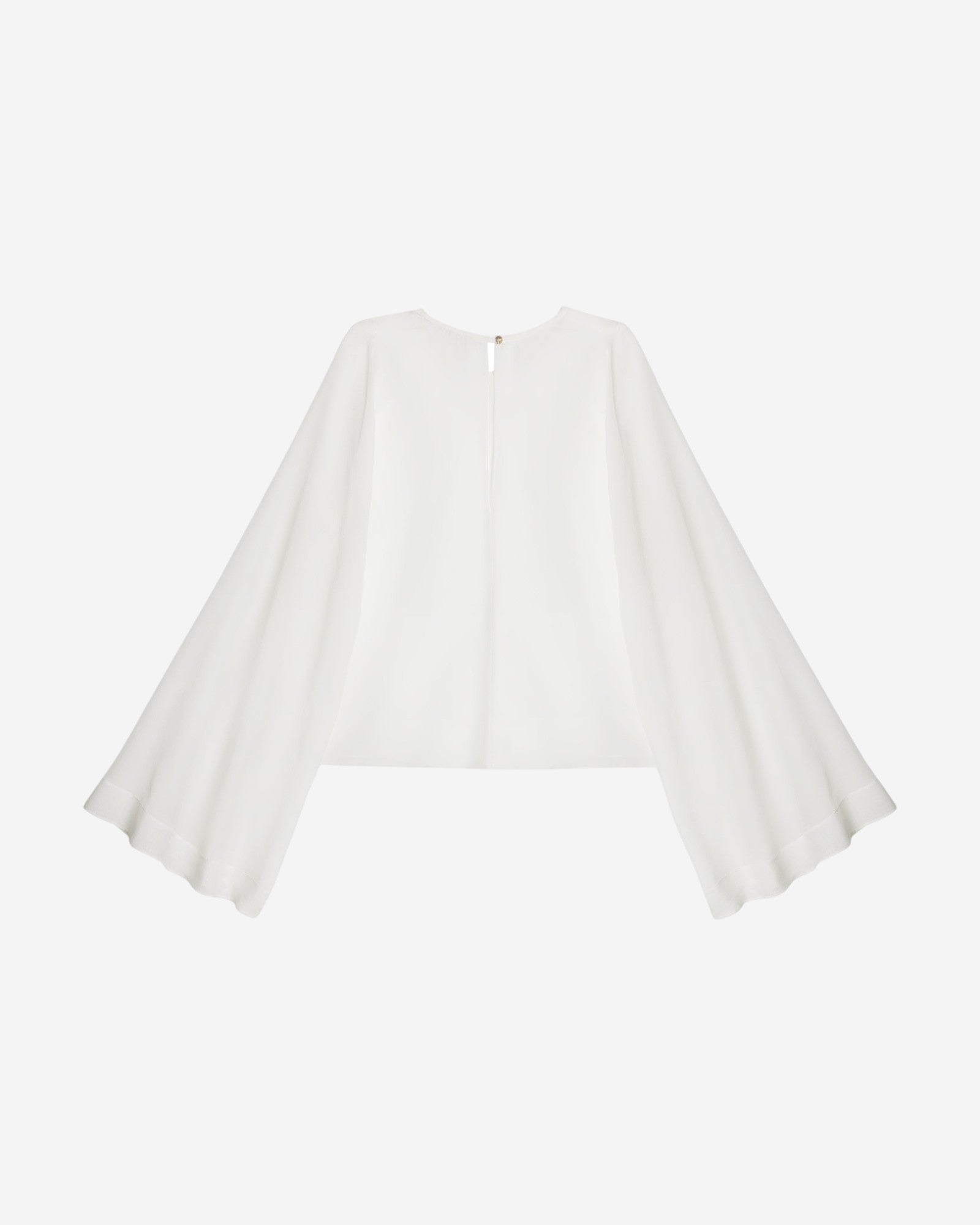 Ipanomi white cotton and silk blend top with wide bell sleeves and round neckline.