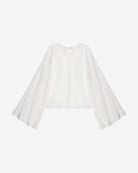Ipanomi white cotton and silk blend top with wide bell sleeves and round neckline.