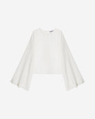Ipanomi white cotton and silk blend top with elegant bell sleeves and a rounded neckline.