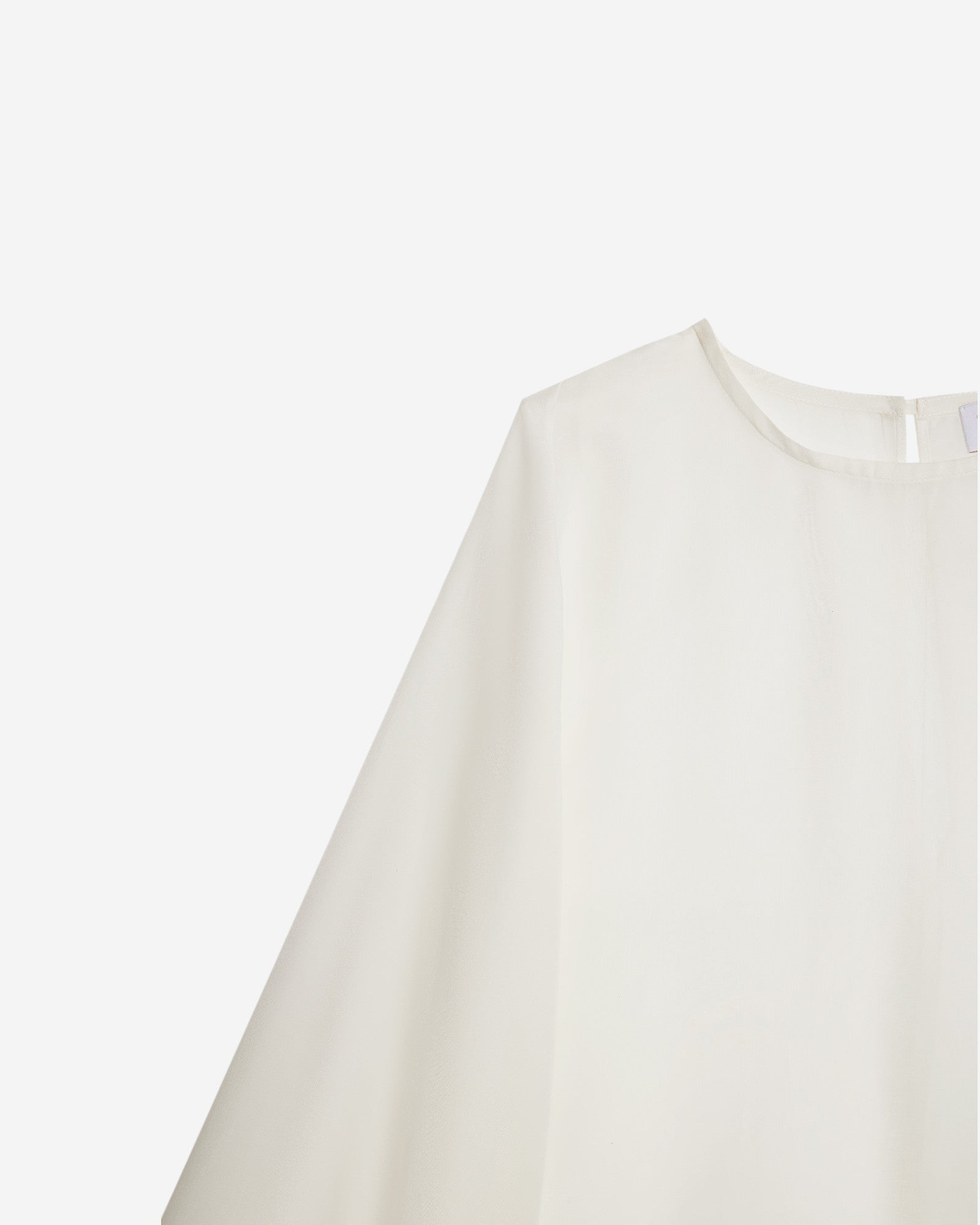 Ipanomi white cotton and silk blend top with elegant bell sleeves and a rounded neckline.