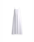 Ipanomi white hemp maxi dress with adjustable straps and hidden pockets. Natural, breathable fabric.