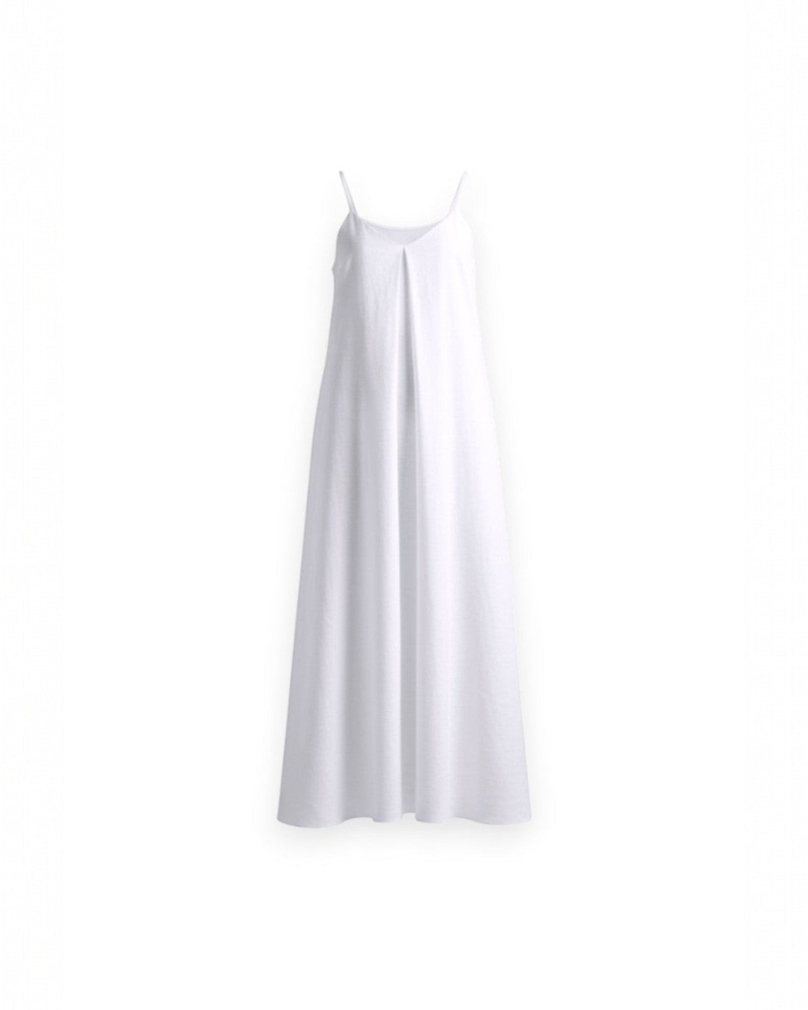 Ipanomi white hemp maxi dress with adjustable straps and hidden pockets. Natural, breathable fabric.