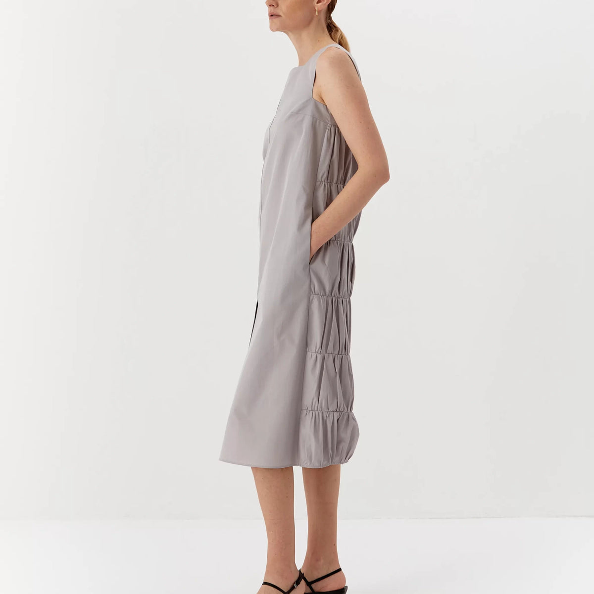 Rochie elegantă din bumbac organic, midi, gri deschis