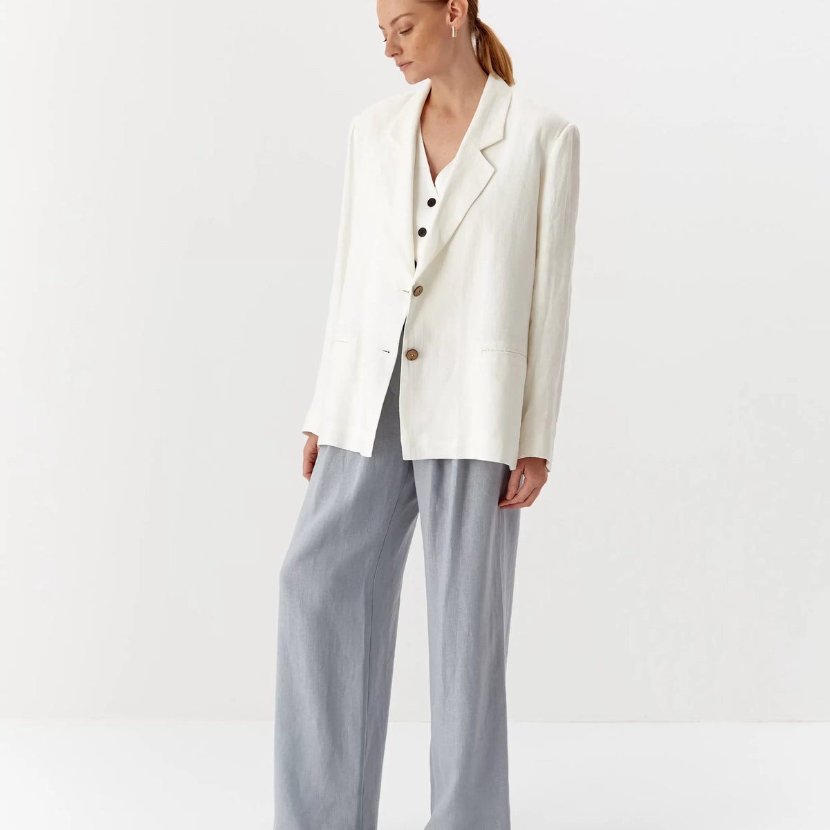 Sacou elegant oversized din in, lung, alb